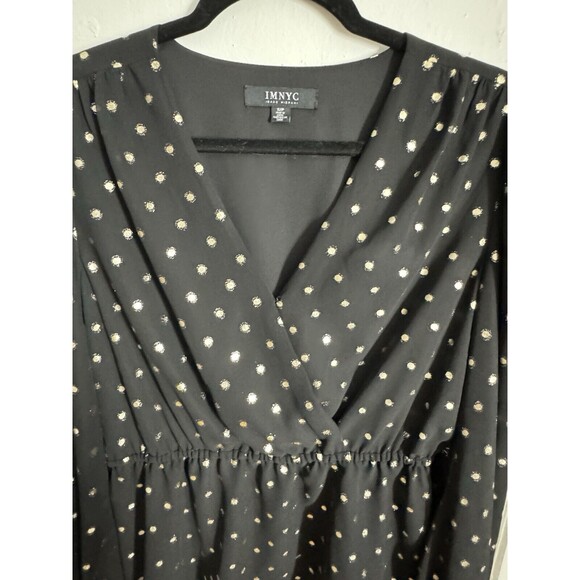 Isaac Mizrahi Black & Gold Polka Dot Blouse Top Shirt Petite Small GLAM EIGHTIES - Picture 7 of 9